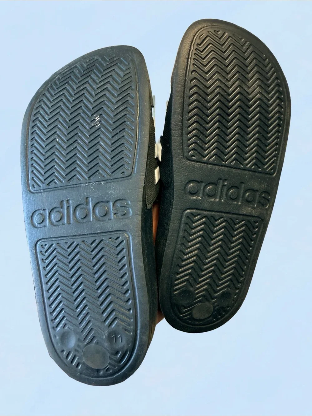 Adidas Kids Slide Sandals - Black with White Stripes